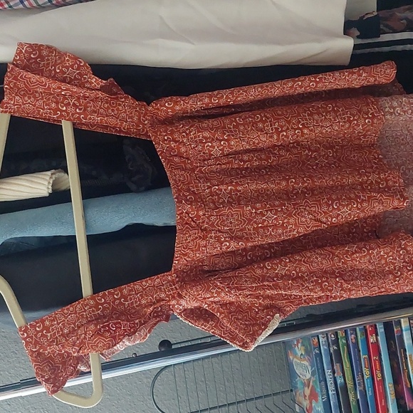 Crocheted Flutter Sleeve Floral Smocked Blouse Tank Top Summer Boho Beach - Picture 7 of 7